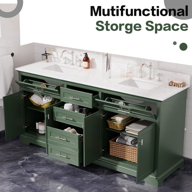 72-Inch Solid Wood Double Sink Bathroom Vanity – Modern Minimalist Design, Waterproof Finish, Soft-Close Drawers