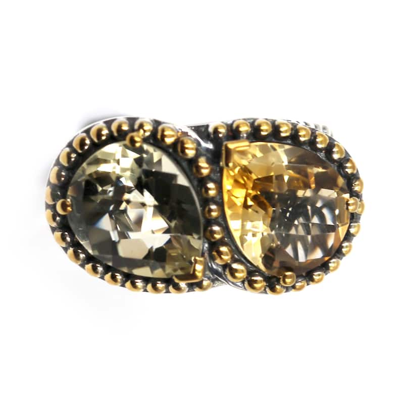 925 Sterling Silver Lemon Quartz and Green Amethyst Gemstone Ring