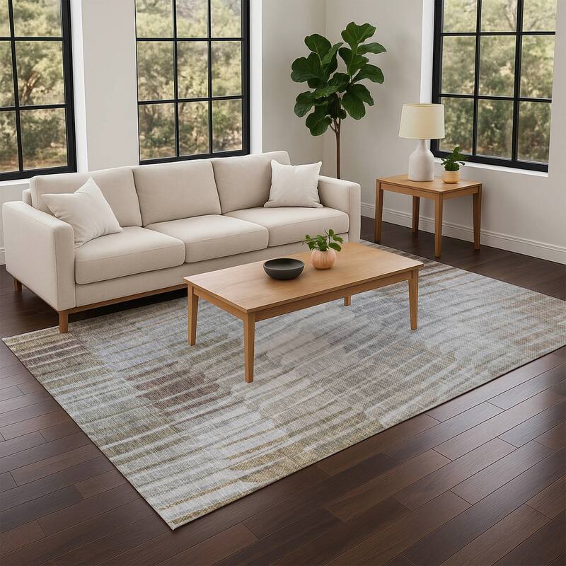 Machine Washable Indoor/ Outdoor Casual Stripe Chantille Rug