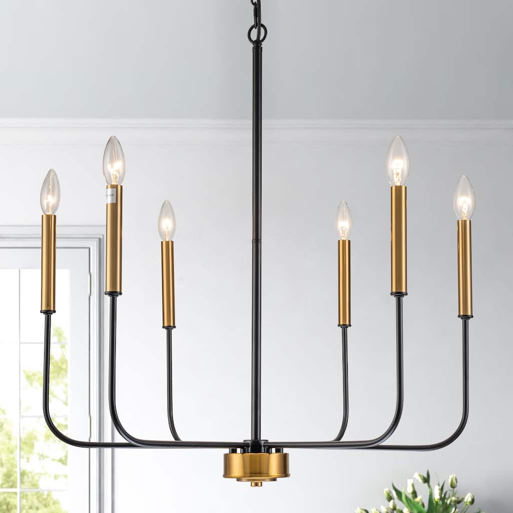 Starsky 6-Light Candle-Style Mid-Century Modern Farmhouse Traditional Classic Candle-Style Chandelier