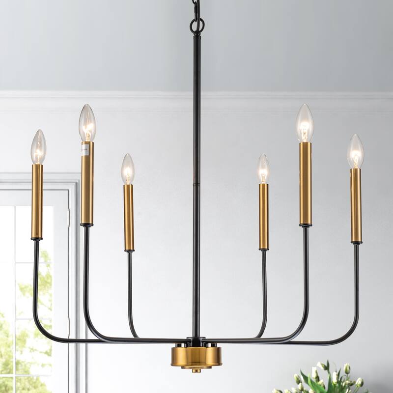 Starsky 6-Light Candle-Style Mid-Century Modern Farmhouse Traditional Classic Candle-Style Chandelier - BlackGold
