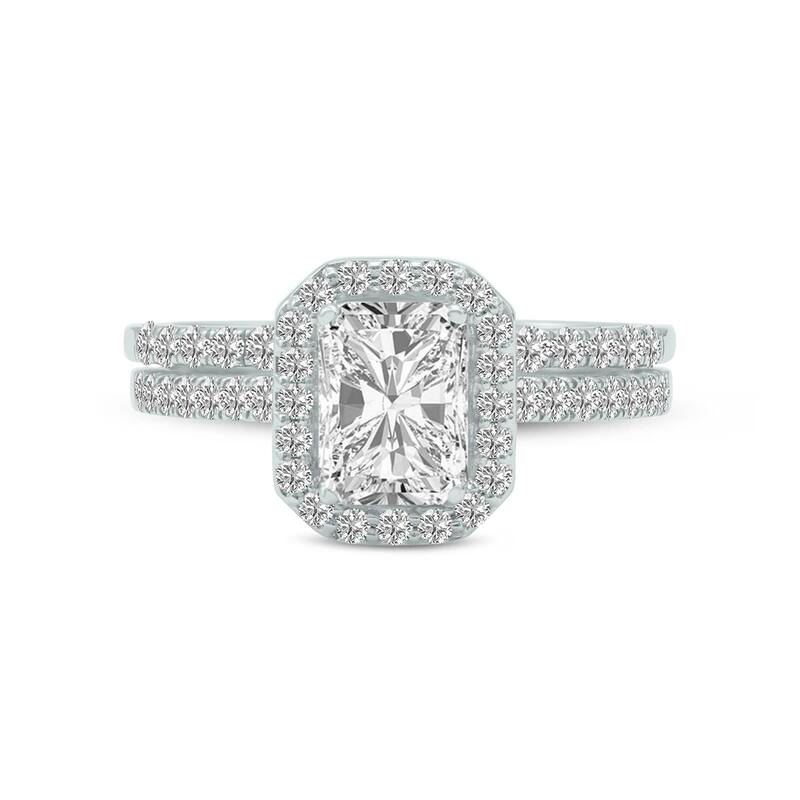 Marquee 3 1/3 Carat TW Center Radiant Shape Lab Grown Diamond Halo Bridal Set in 14Karat White Gold