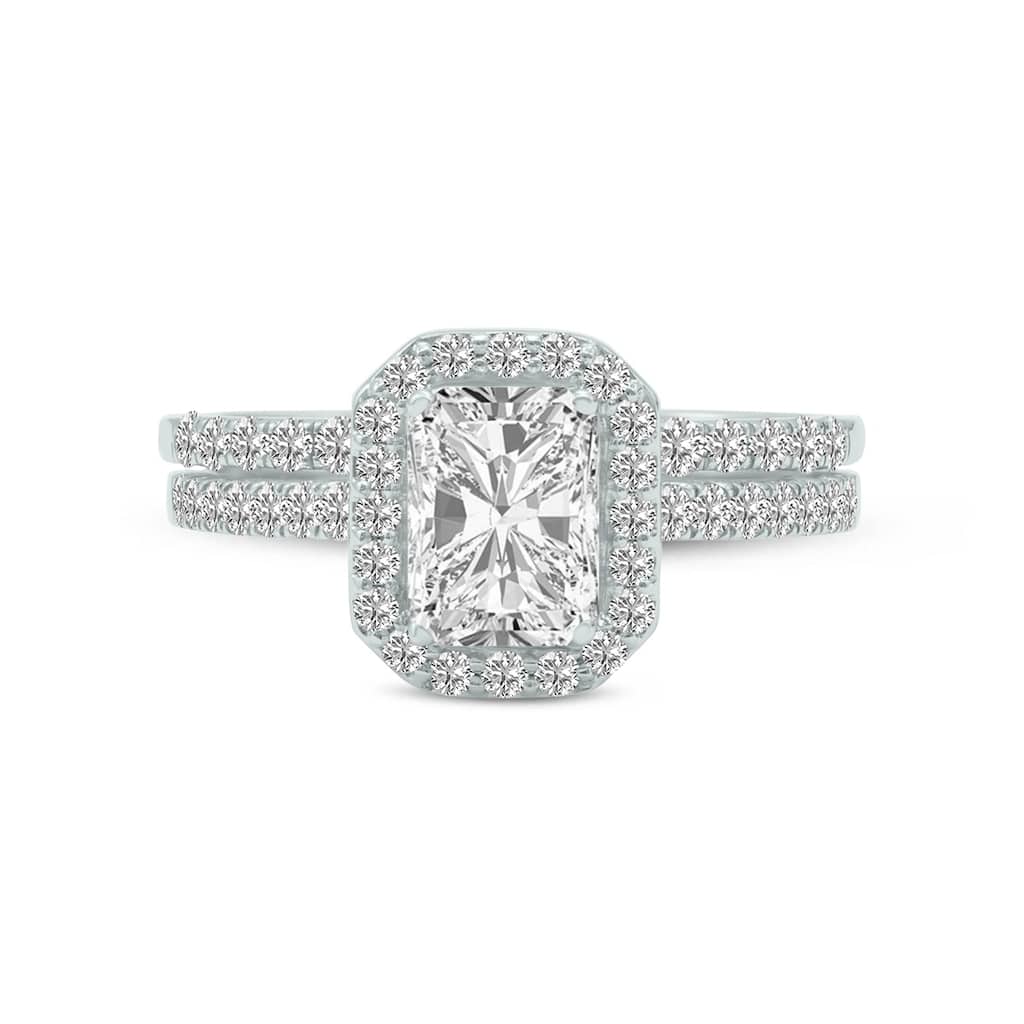 Marquee 3 1/3 Carat TW Center Radiant Shape Lab Grown Diamond Halo Bridal Set in 14Karat White Gold