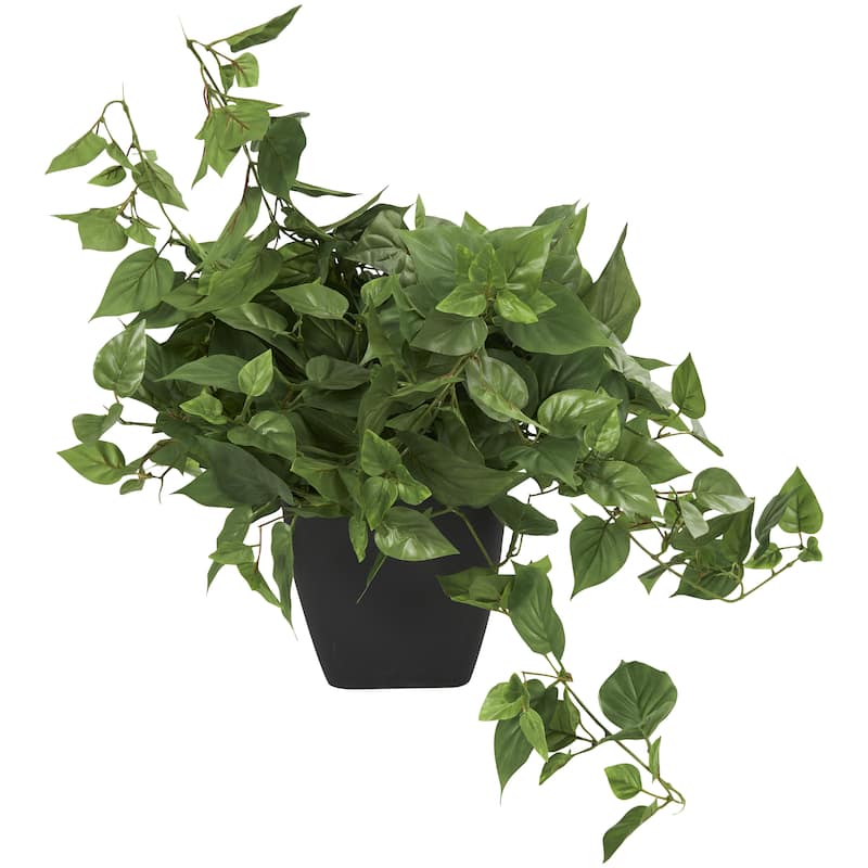 Faux Foliage Pothos Artificial Plant with Black Plastic Pot - Green - Roche River Decor