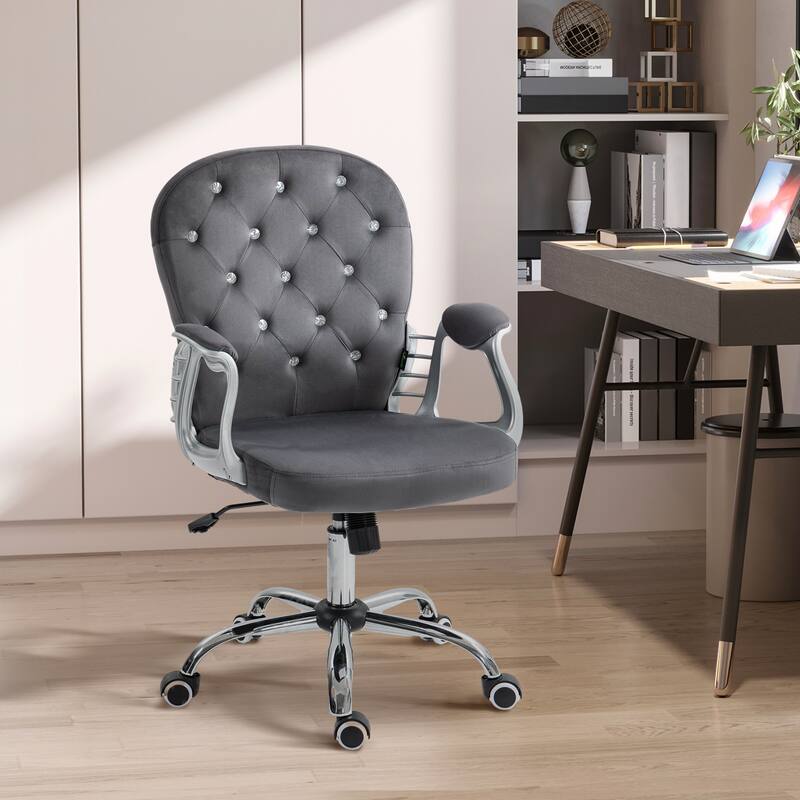Stylish Button Tufted Upholstered Desk Chair Makeup Chair, Visitor Chair Drafting Chair with Adjustable Height - Dark Gray