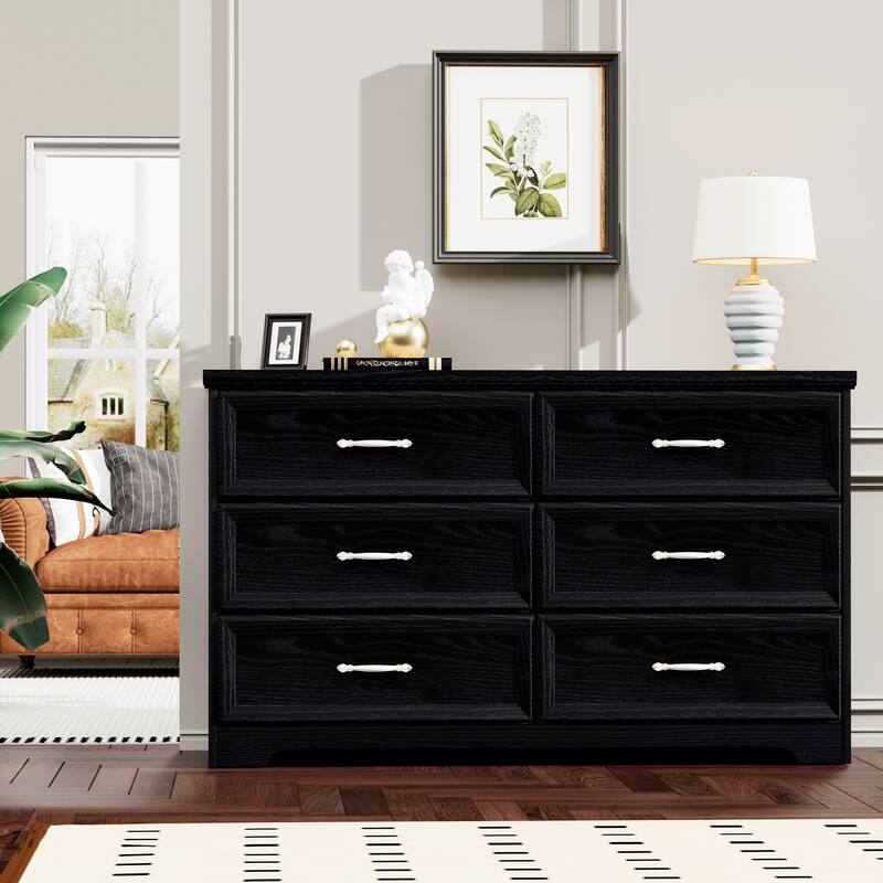 Modern Drawer Dresser Clothes Organizer with 6 Drawers Metal Handle Anti-Tip Device, for Living Room Bedroom Hallway, White