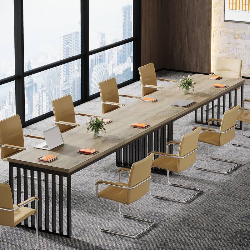 Small Conference Room Table for 4, Industiral Long Meeting Table - 2-pieces
