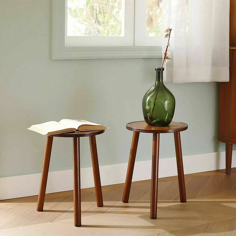2-Piece Mid Century Tall Plant Stand Round End Table Pots Holder