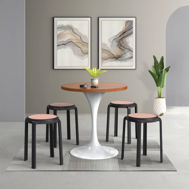 Tresse All-Weather Round Stackable Dining Stool with Wicker-Style Seat for Indoor, Outdoor, Patio, and Kitchen Set of 2