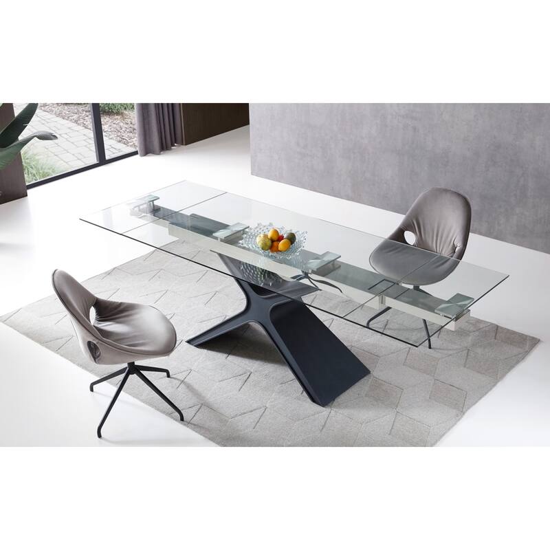 Extendable Dining Table - Glass Top with Black Metal Legs, Rectangular Kitchen Dining Table - 63
