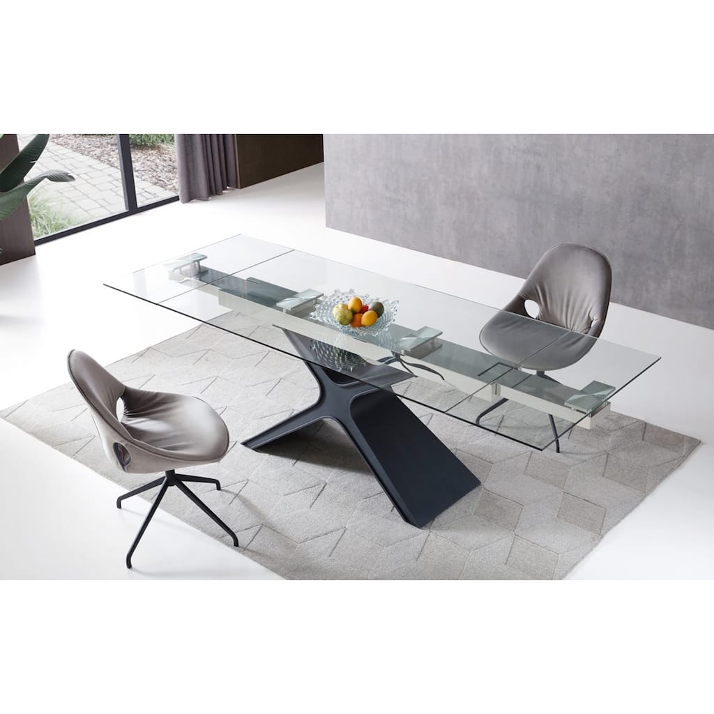 Extendable Dining Table - Glass Top with Black Metal Legs, Rectangular Kitchen Dining Table - 63