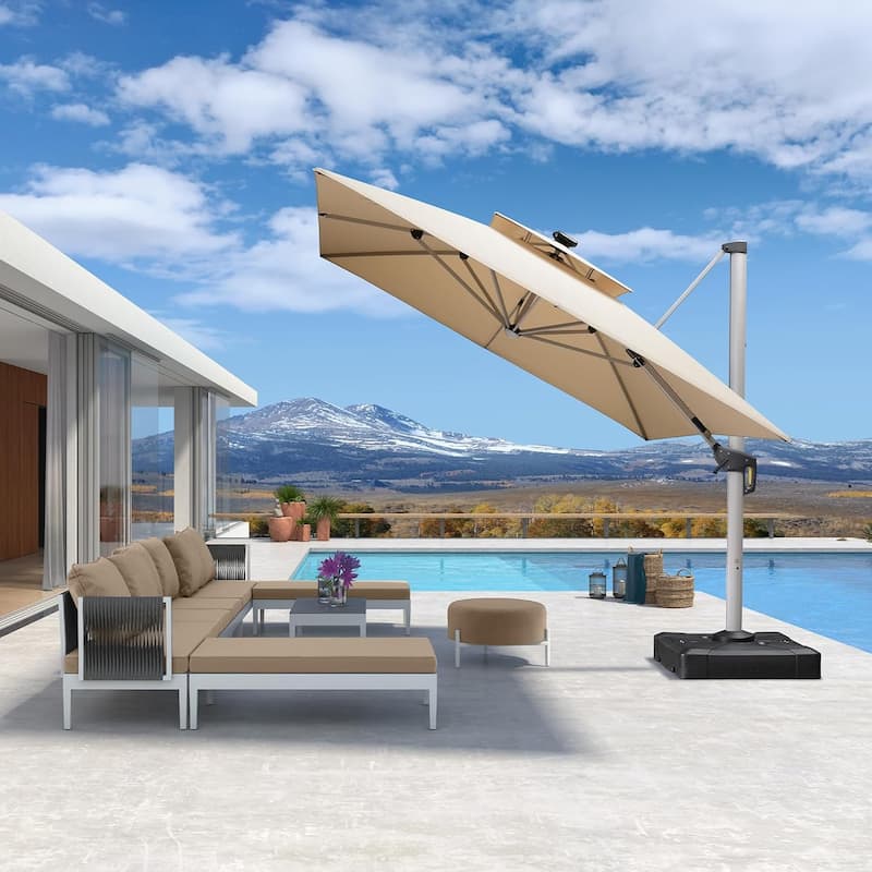 PURPLE LEAF Double Top LED Rectangle Patio Cantilever Umbrella