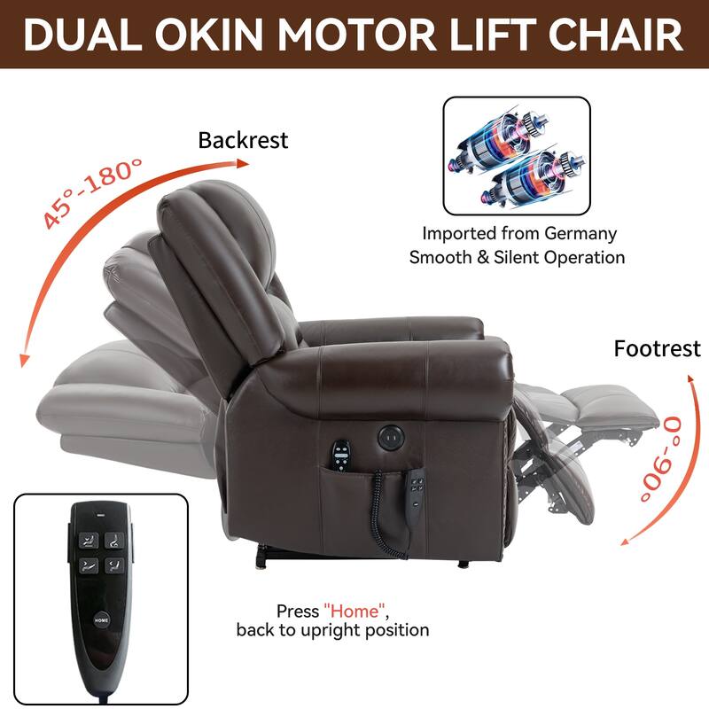 Roomfitters Dual Motor Power Lift Recliner, Infinite Position Massage Chair with 180-Degree Recline and USB