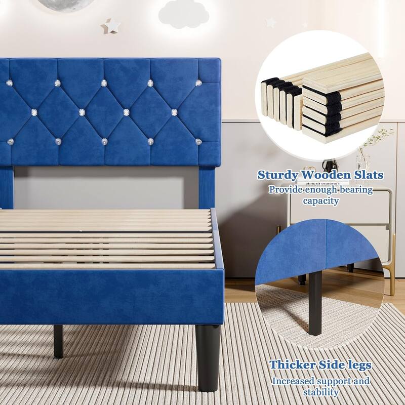 Javlergo Upholstered Beds With Diamond Tufted Headboard, Platform Bed Frame,