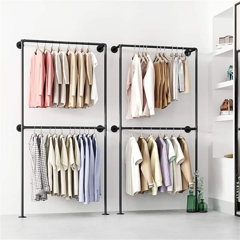 Industrial Pipe Clothing Rack Wall Mounted Garment Rack - 3.74"D x 5.12"W x 43.7"H