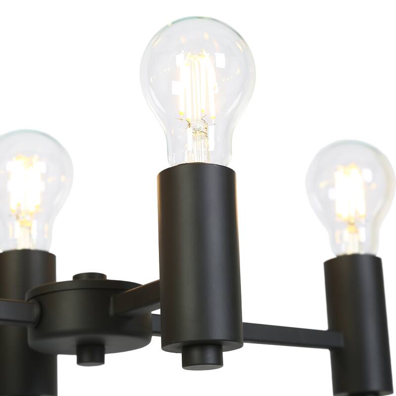 Oversized Modern Farmhouse Black 10-Light Large Island Exposed Bulb Linear Dining Room Chandelier