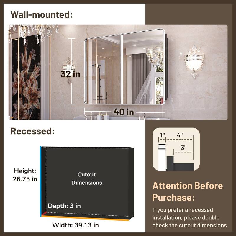 KEONJINN Medicine Cabinets for Bathroom with Mirror, Stainless Steel 1-3 Framed Doors