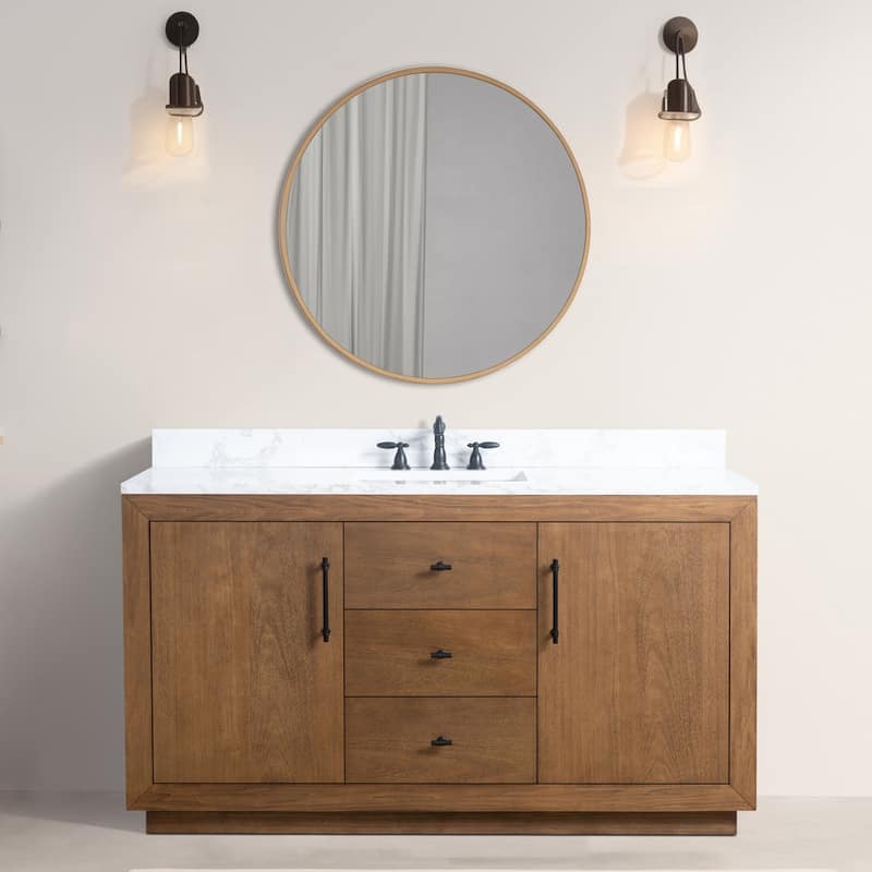 Vanity Art Bathroom Vanity with Sink and Top - 60" (Single Sink) - Tan/Engineered Marble