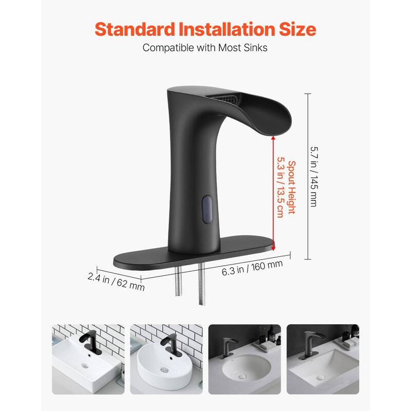 Matte Black Touchless Bathroom Sink Faucet with Infrared Sensor and Temp Control - 6.3 x 2.4 x 5.7 in