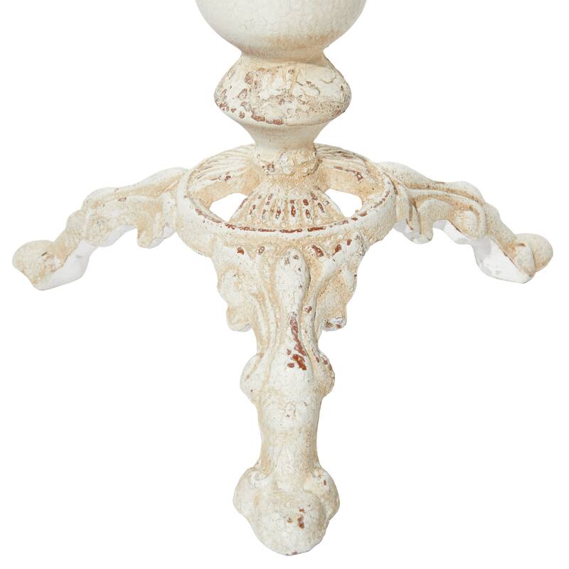 Vintage White Metal Candle Holders with Turned Columns and Tripod Bases