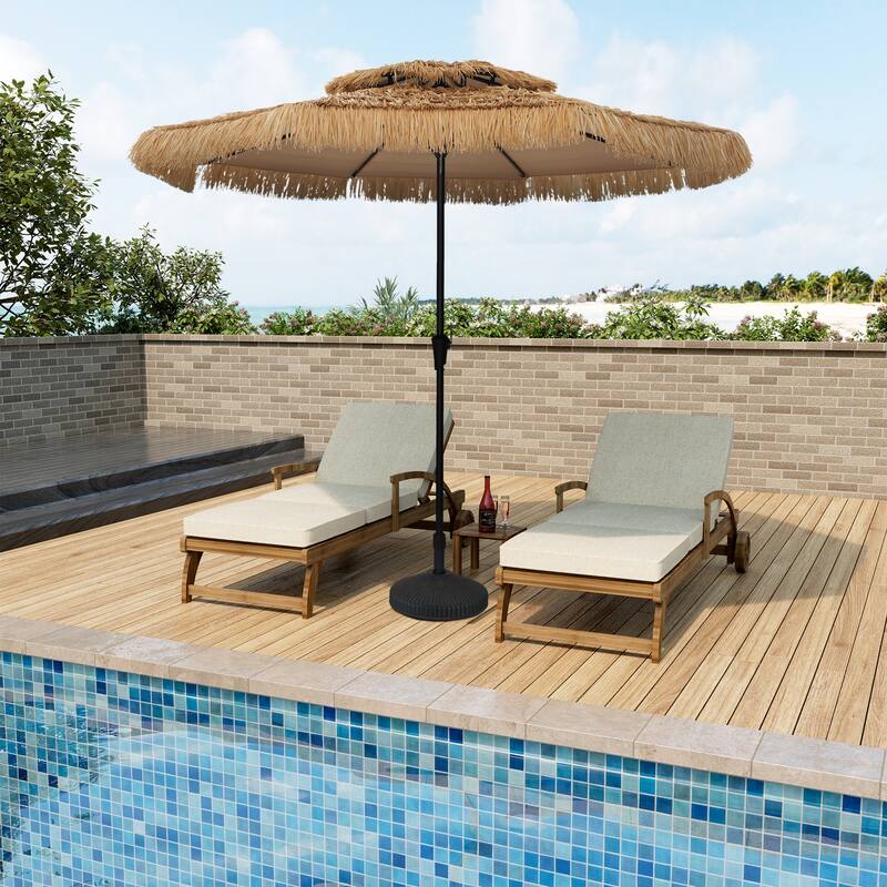 Clihome 10 Ft. Outdoor Double Top Hawaiian Style Thatch Umbrella