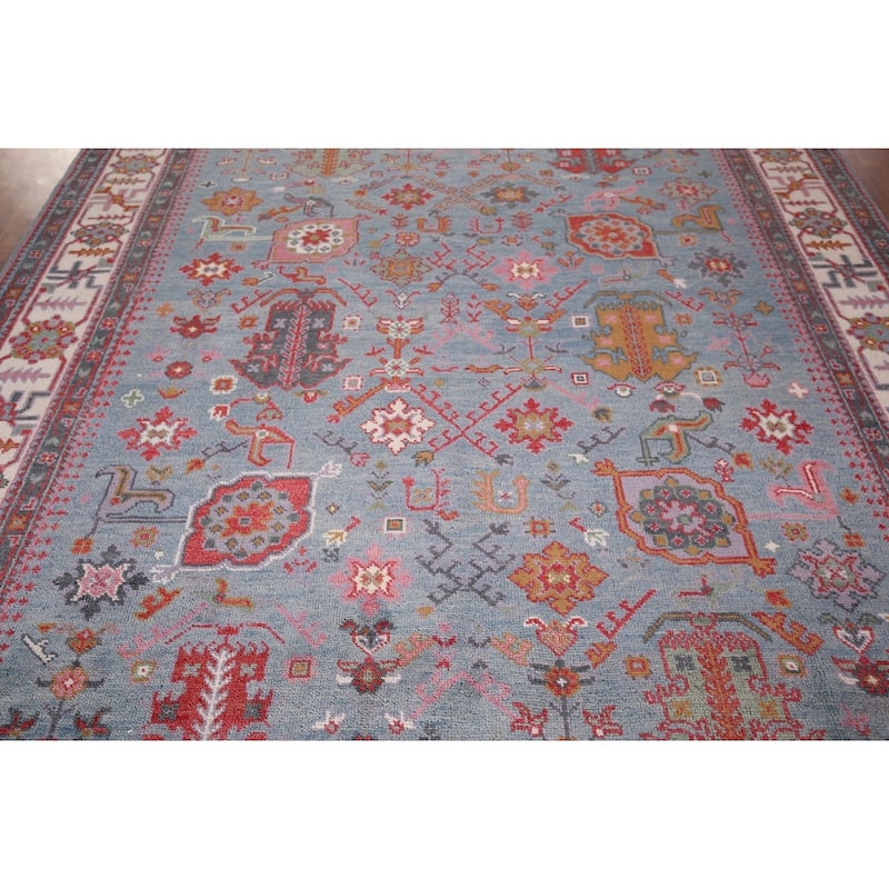 Light Blue Oushak Indian Area Rug Handmade Wool Carpet - 8'2"x 9'11"