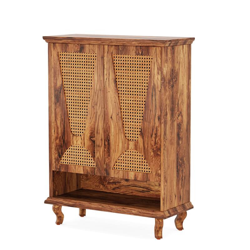 25" Modern Rattan Natural Wood Shoe Cabinet with 5-Tier