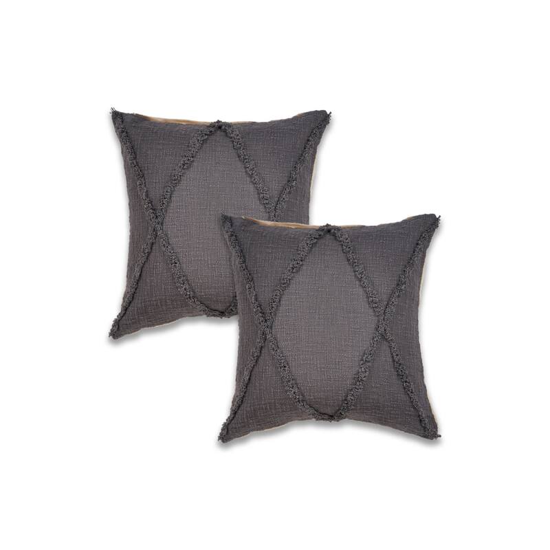 Handwoven Diamond Shag Square Throw Pillow Covers - 20" - Gray - Set of 2