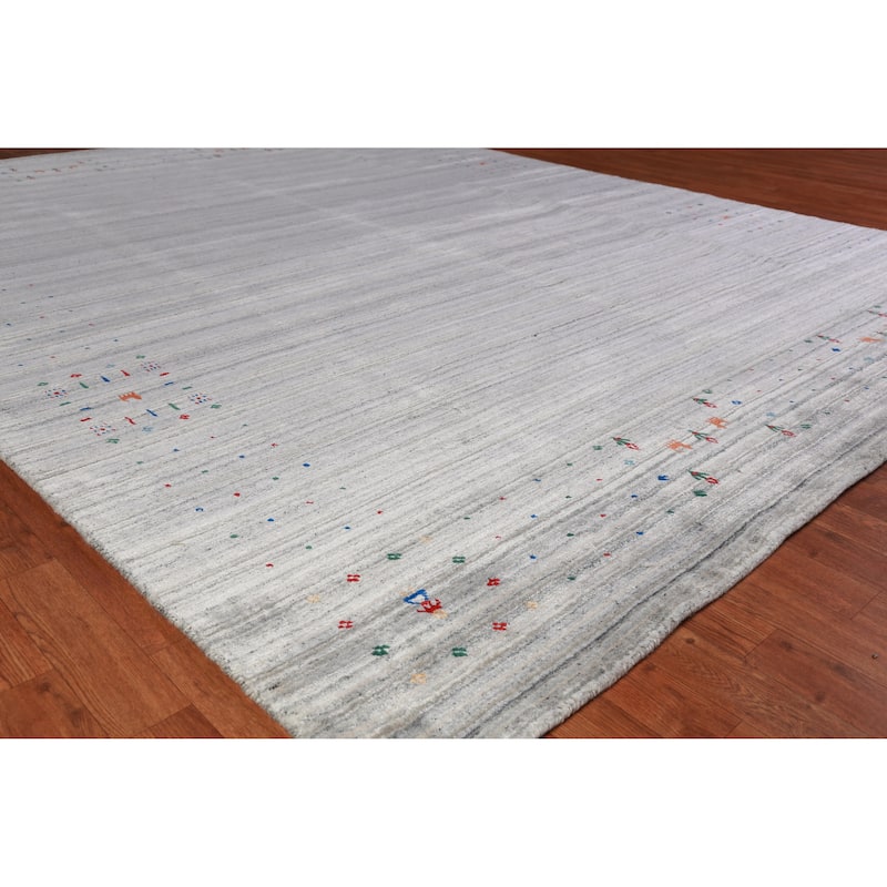 Striped Tribal Gabbeh Indian Area Rug Handmade Wool Carpet - 8'0" x 10'1" - 8'0" x 10'1" - Grey