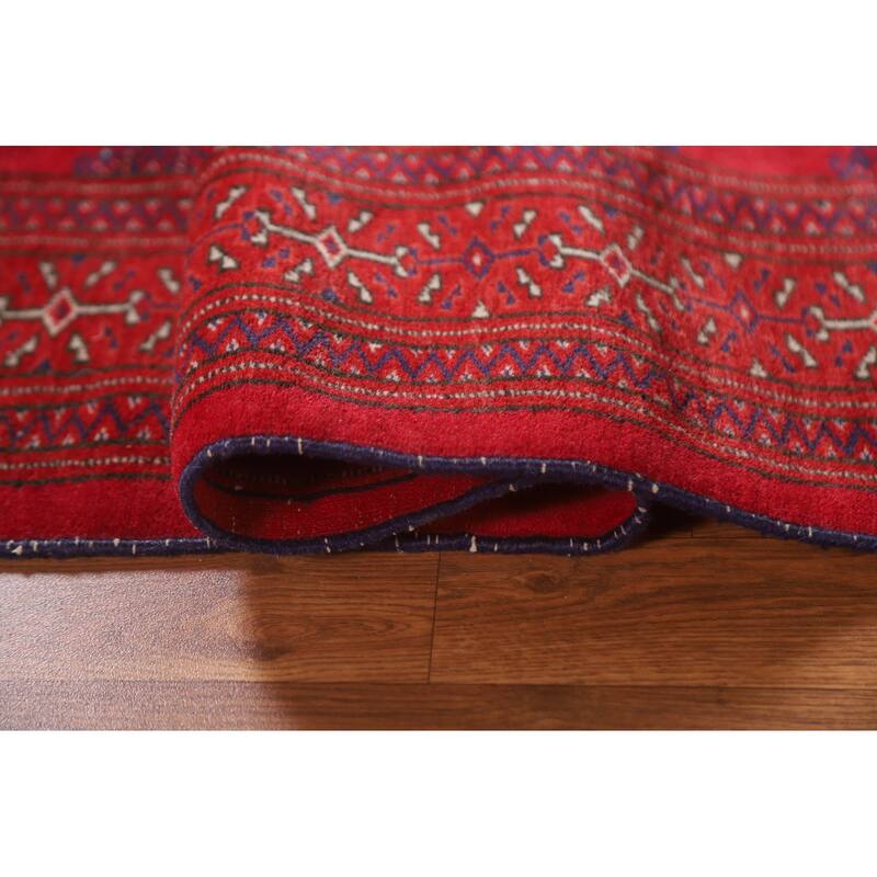 Geometric Red Turkoman Persian Vintage Foyer Rug Handmade Wool Carpet - 4'3"x 5'8"