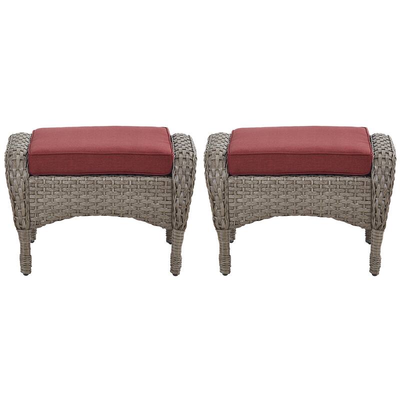 Outside Patio Wicker Ottomans Set Grey - Red