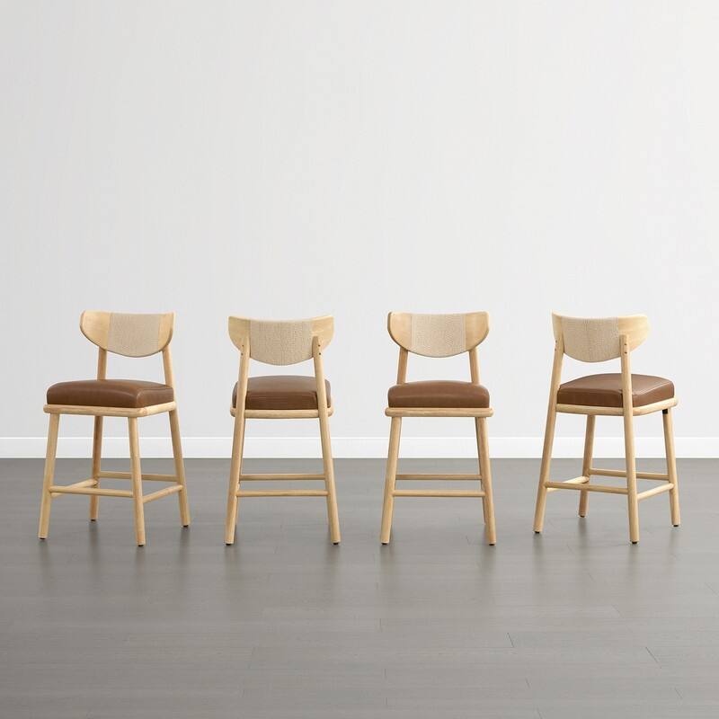 Spruce & Spring Boho Woven Bar Stool with Curved Back