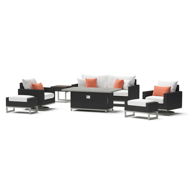 Milo Espresso 7 Piece Sunbrella Outdoor Patio Motion Fire Set