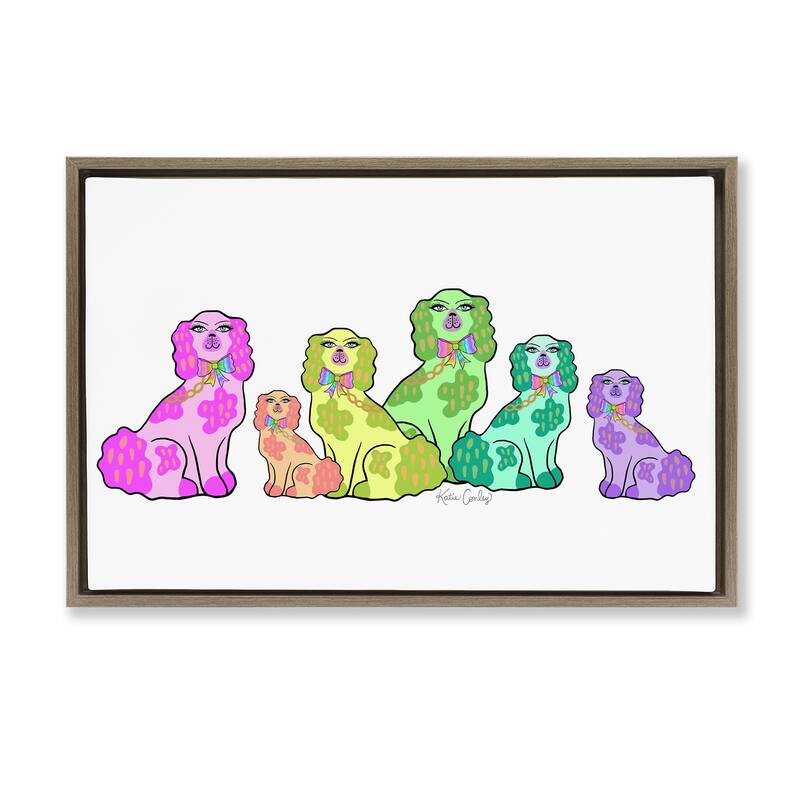 Stupell Colorful Posh Pooches Framed Floater Canvas Wall Art Design By Katie Conley - 31 x 21 - Brown