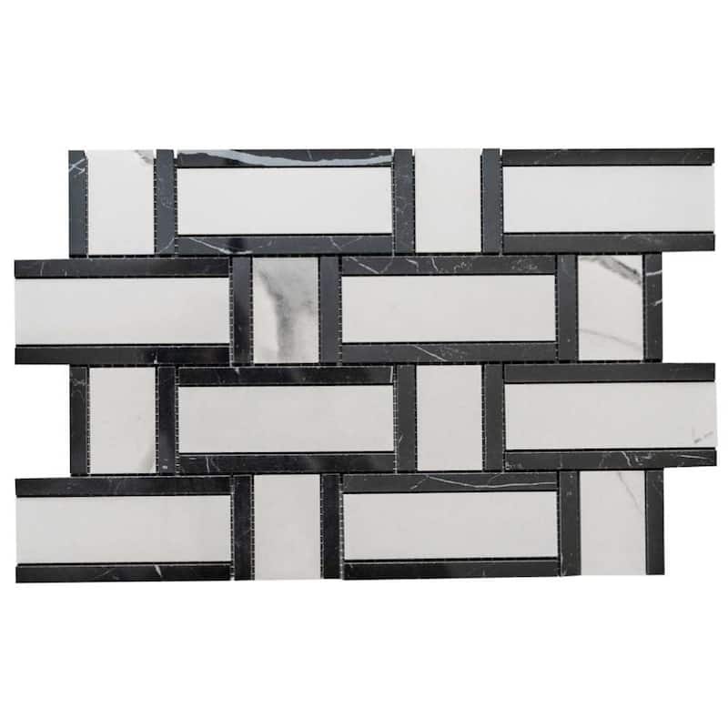 Stately Tre Basketweave 9.5x14 Porcelain Mosaic Tile - Floor, Wall, Backsplash - 1 Sheet (0.9 Sq. ft.) - Calacatta