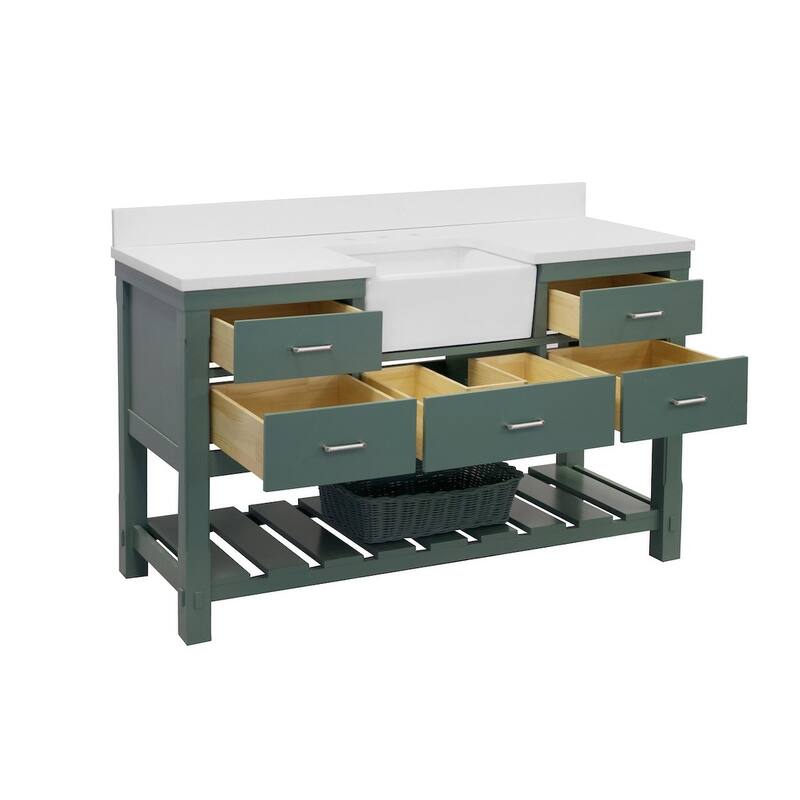 KitchenBathCollection Charlotte 60" Single Farmhouse Vanity with Quartz Top