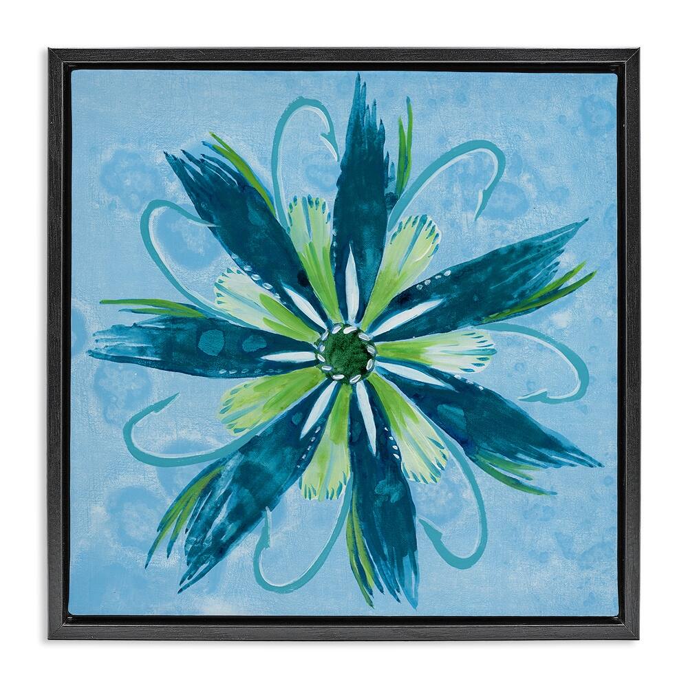 Stupell Blue & Green Abstract Flower Framed Floater Canvas Wall Art Design By Liz Jardine