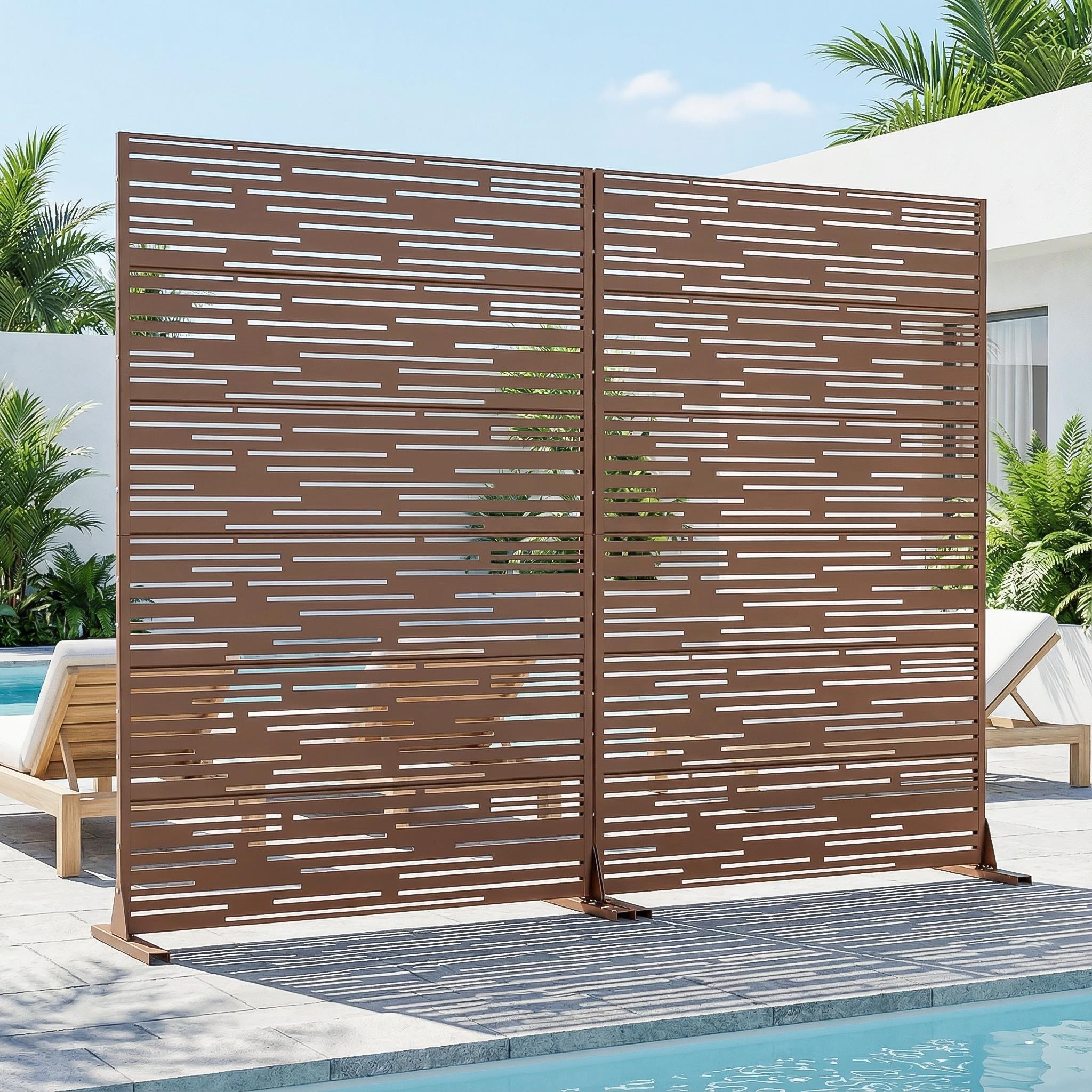 Outdoor Privacy Screen with Stand for Patio Garden Metal Fence Set of 2