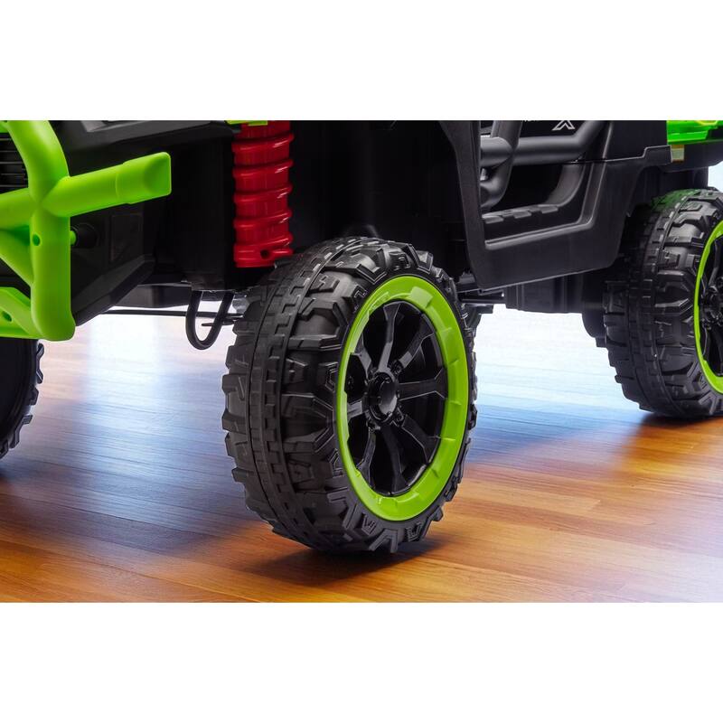 24V 2-Seater Kids Ride On Dump Truck with Remote, 4WD 6-Wheel UTV Car with Electric Dump Bed, LED Lights & Music