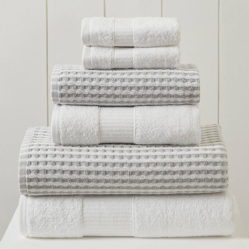 Modern Threads 6-Piece Yarn Dyed Cobblestone Jacquard Towel Set - White