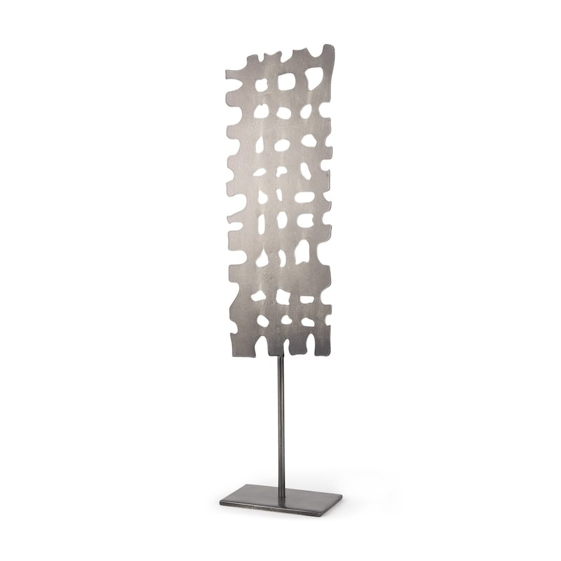 HomeRoots 21" Gray Metal Tabletop Sculpture - 3" W x 5" D x 21" H