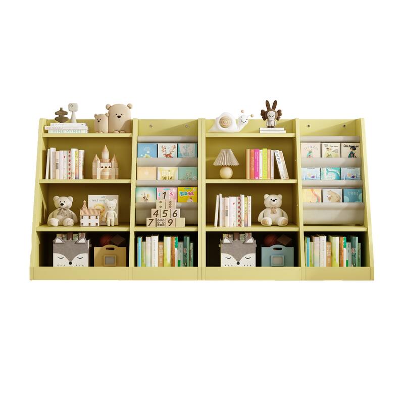 Yellow Wooden Toy Storage Kids Bookshelf Toddler Bookcase for Playroom Bedroom Nursery School Living Room