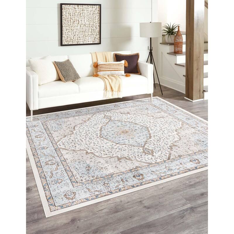 Traditional Jeopok Collection Area Rug - Blue - 11'10" Square