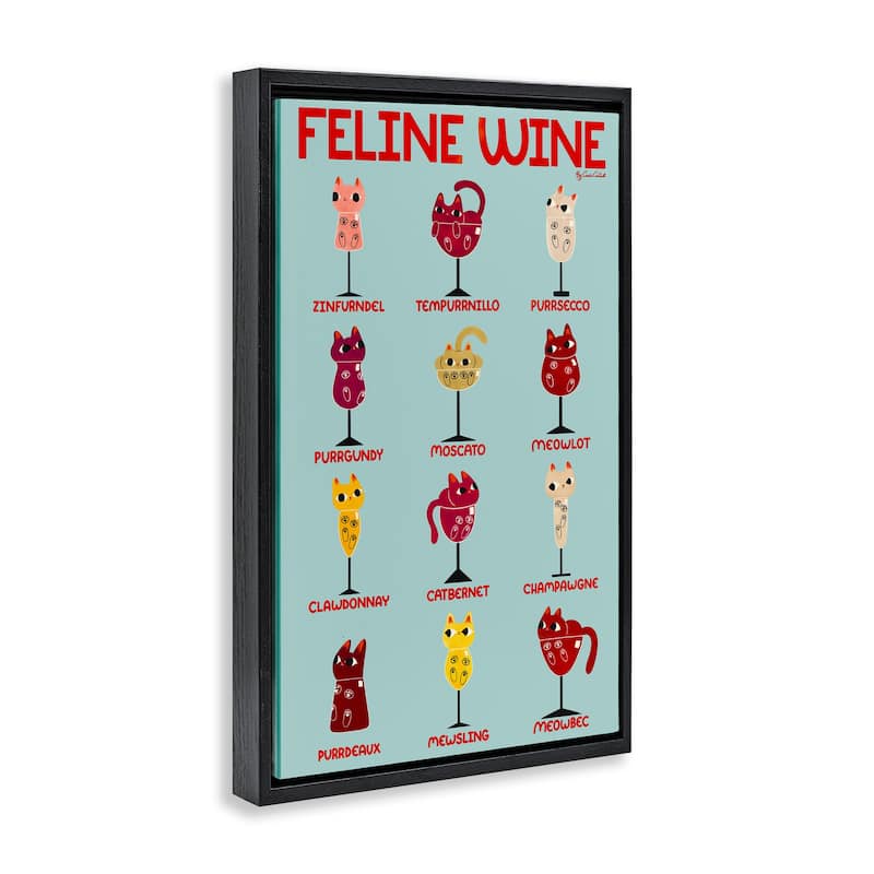 Stupell Clever Feline Wine Drinks Framed Floater Canvas Wall Art Design By Carrie Cantwell