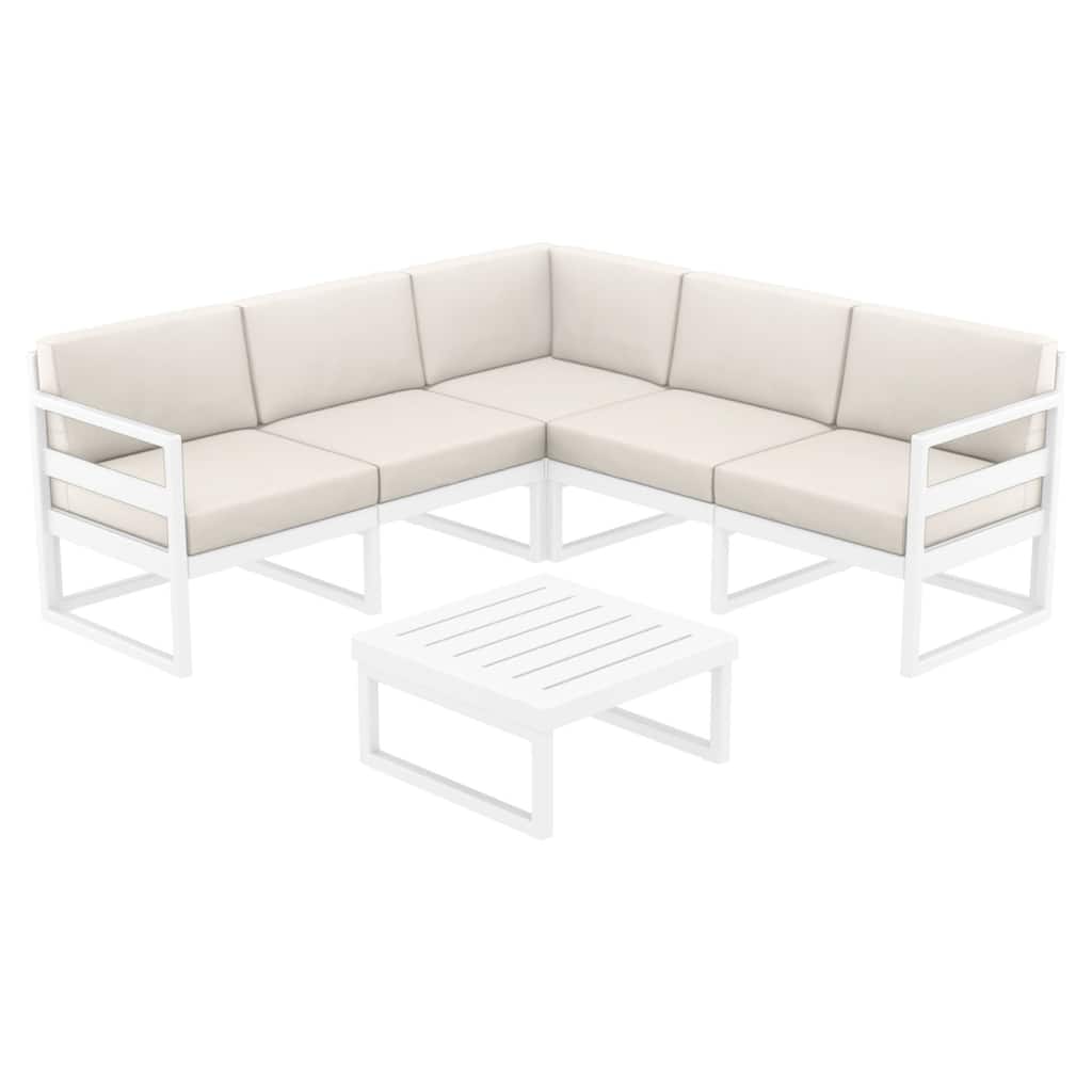 2 Piece White Patio Sectional Lounge Set with Natural Sunbrella Cushion 78.75"