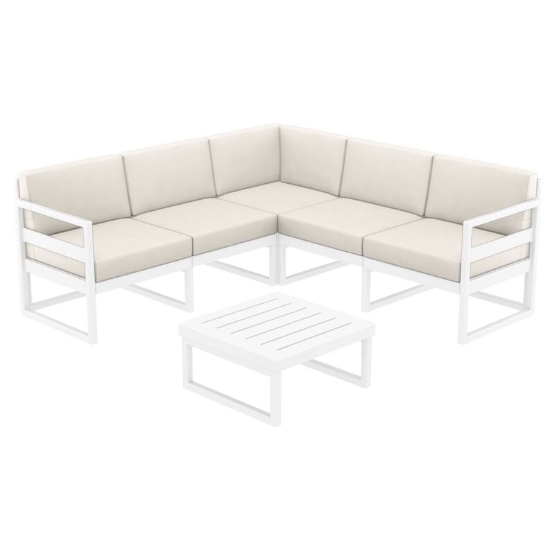 2 Piece White Patio Sectional Lounge Set with Natural Sunbrella Cushion 78.75"