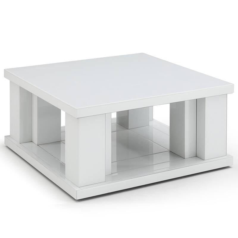 Decor 39.4 in. White Square Glass Top Coffee Table