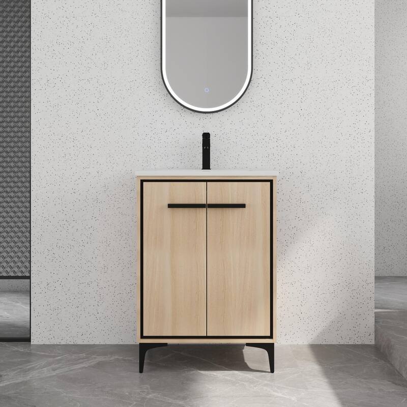 Bathroom Vanity With Sink In 24/30 Inch, Freestanding Bathroom Vanity With Soft Close Door and Adjustable Shelf - Beige - 24''W