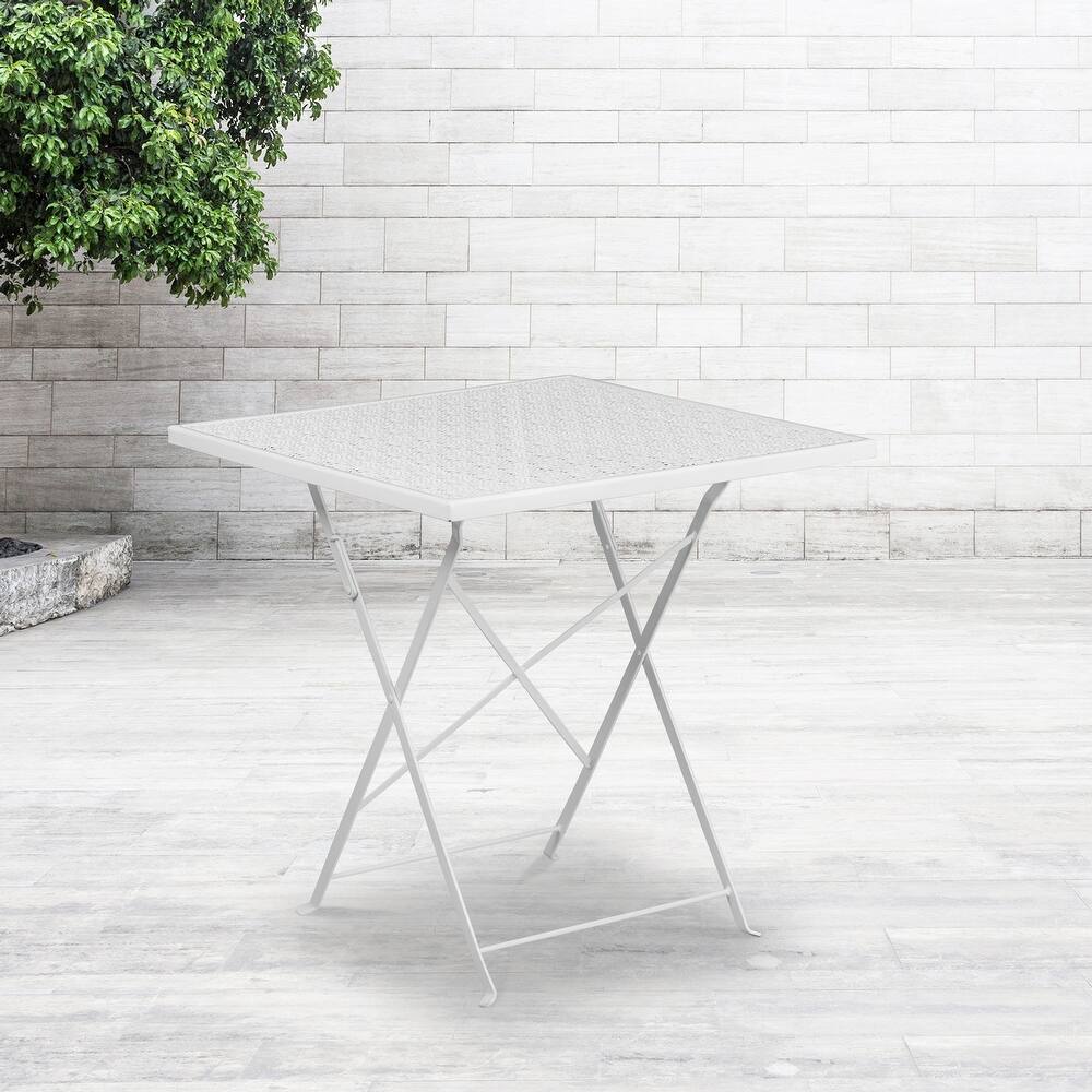 28'' Square Indoor-Outdoor Steel Folding Patio Table - 28"W x 28"D x 28"H