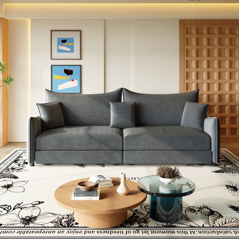 Convertible Sleeper Sofa Bed, Modern Velvet Loveseat Pull-Out Couch Bed, Oversized Love Seat Lounge Sofa with 3 Pillows